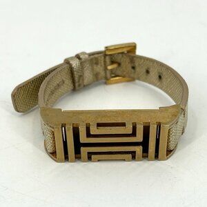 TORY BURCH Gold Tone Metallic Fitbit Holder Leather Wrap Bracelet